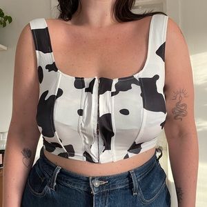 Dolls Kill - Noir Come Ride With Me - Cowhide Print Cropped Corset Top - 1X